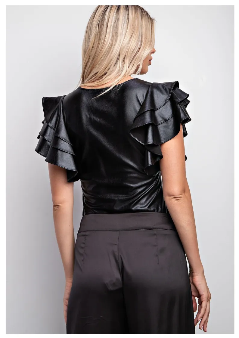 Flutter Faux Leather Bodysuit